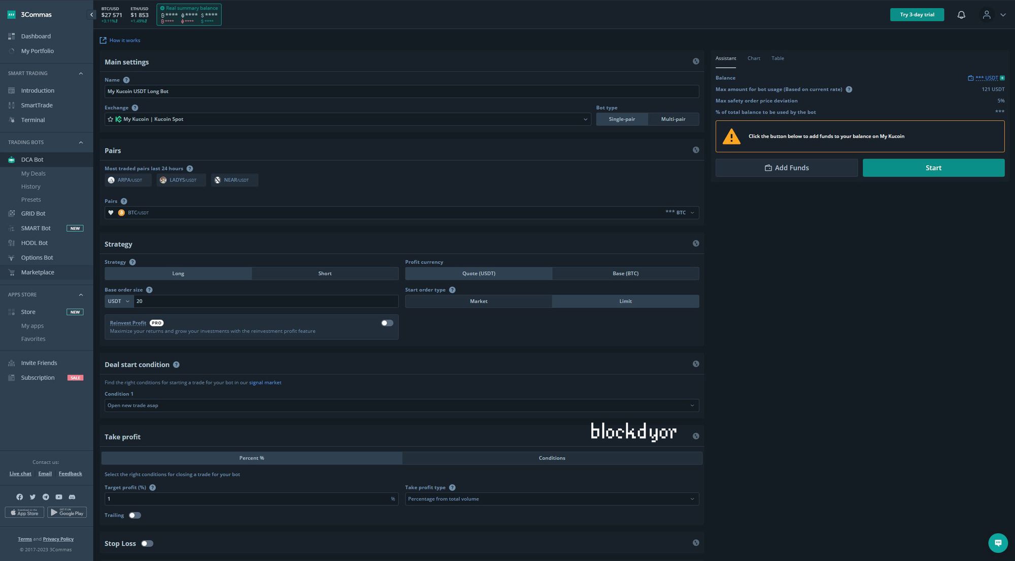 3Commas stop-loss configuration interface