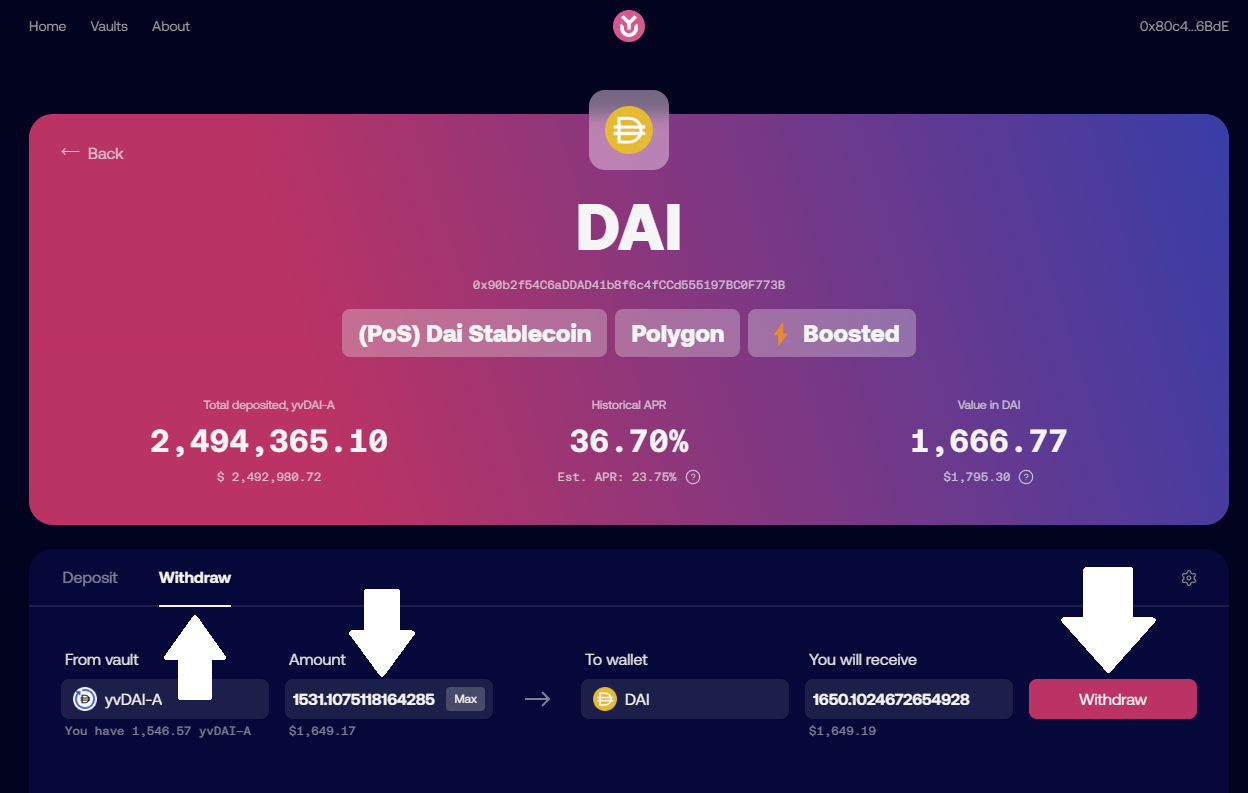 Yearn Finance V3 Smart Vaults dashboard