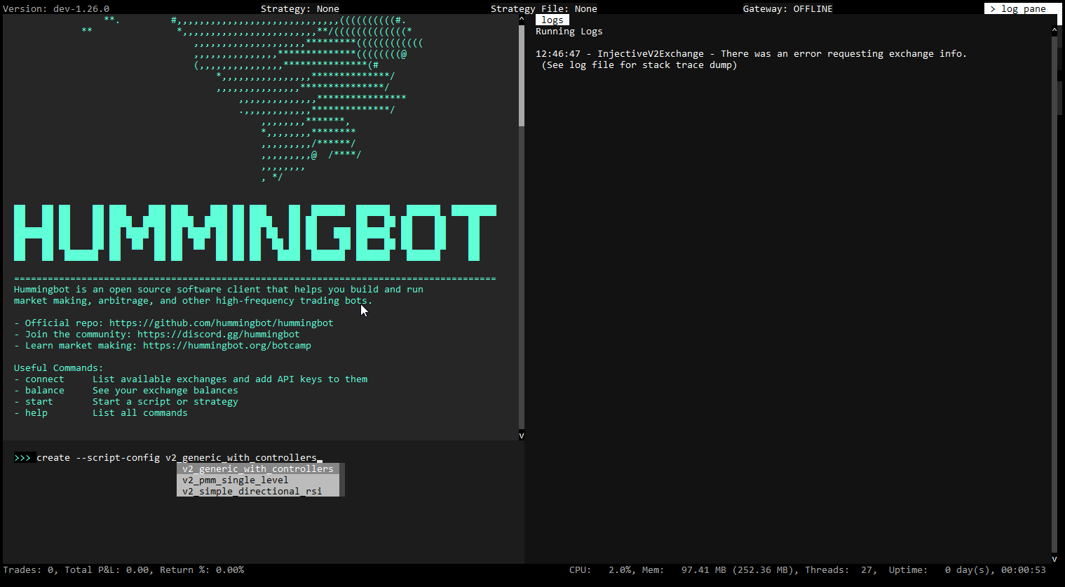 Hummingbot crypto trading bot running on exchange