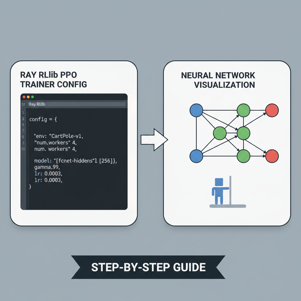 ray rllib ppo trainer config code on screen, neural network visualization