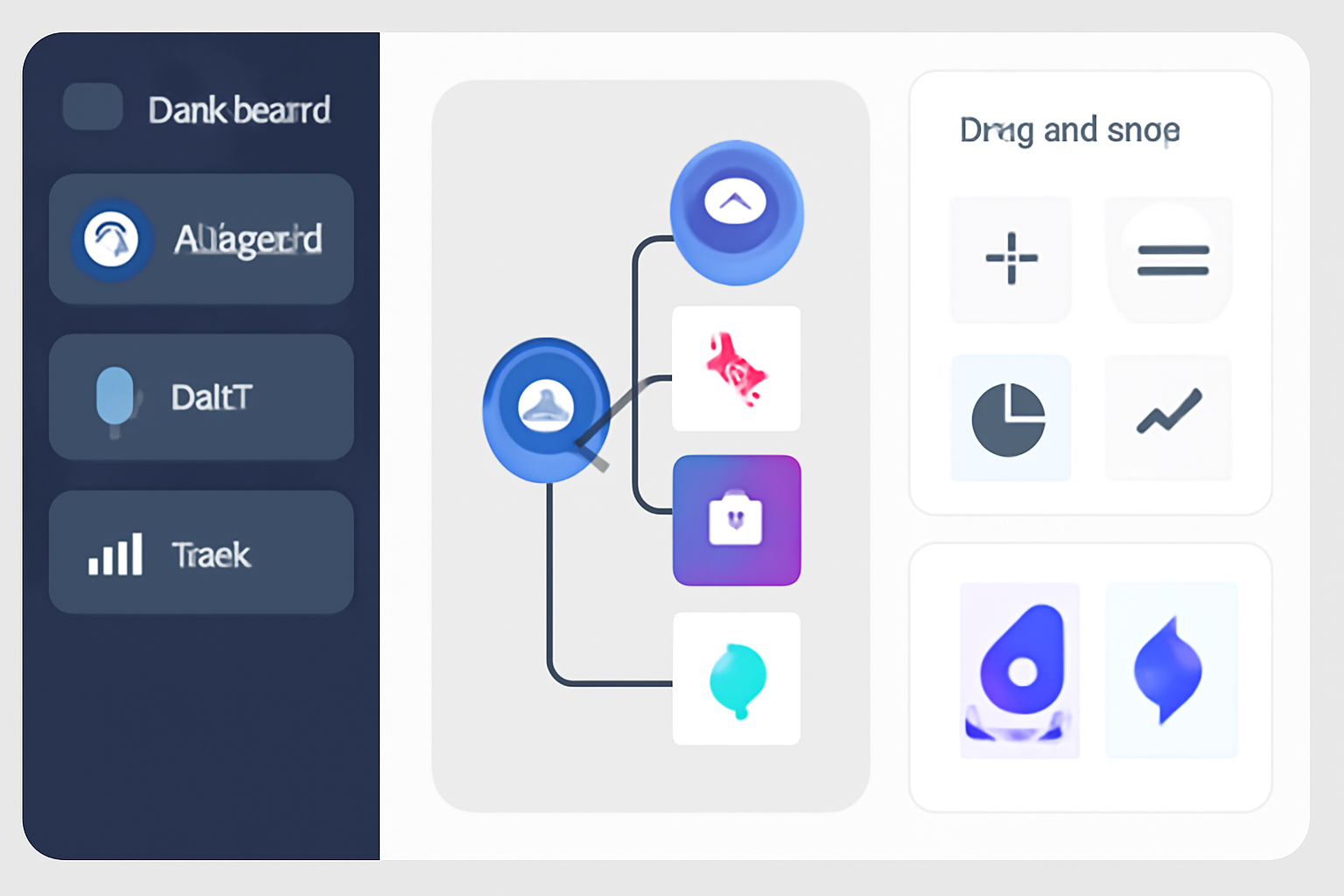 A modern dashboard interface with AI agent icons, DeFi protocol logos, and drag-and-drop tools, in a sleek, futuristic style