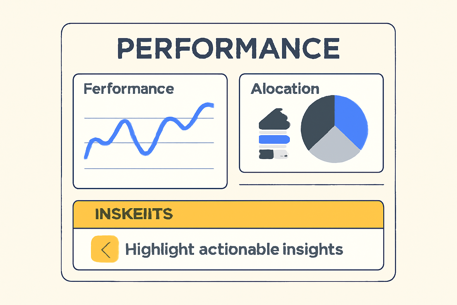 A performance analytics dashboard with line graphs, allocation breakdowns, and actionable insights highlighted.