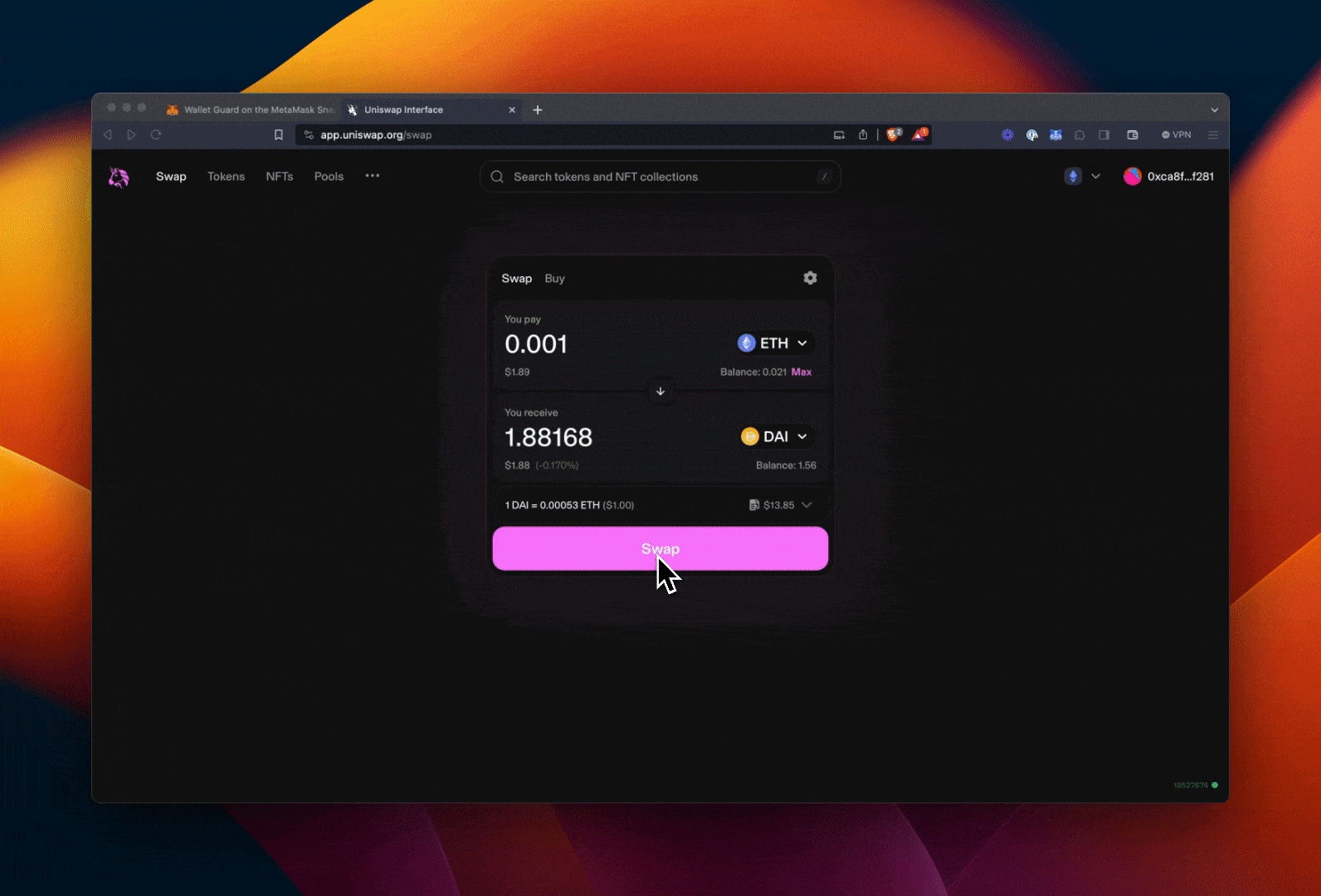 MetaMask wallet interface