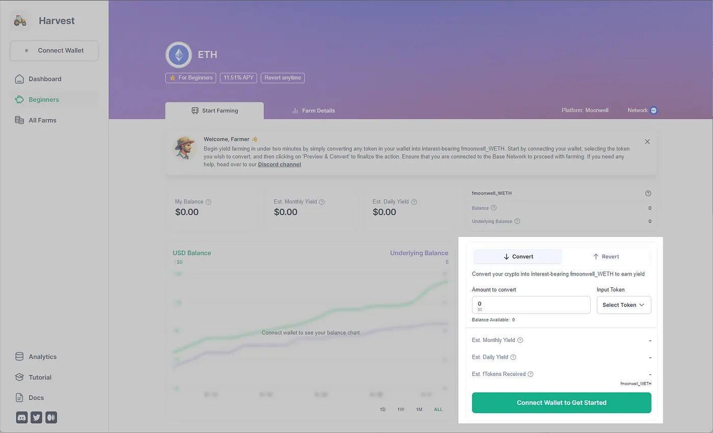 Harvest Finance yield farming dashboard